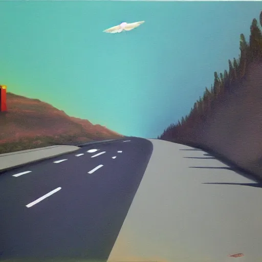 Image similar to surrealist painting of a highway