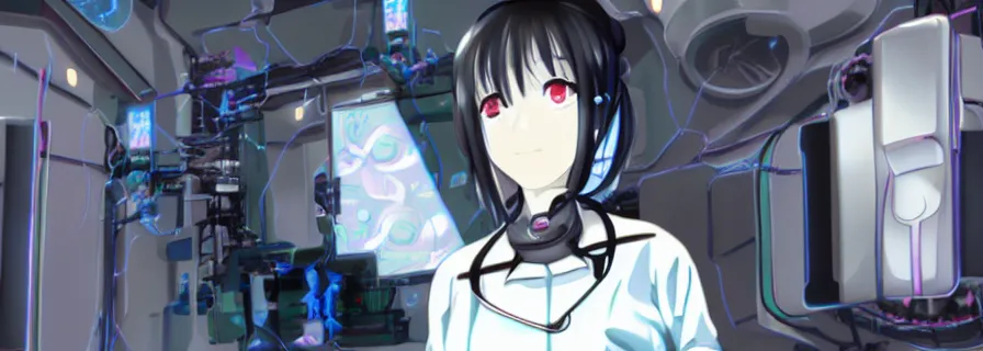 Image similar to glados accompanying cute anime artificial intelligence