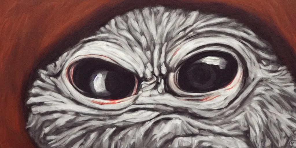 Image similar to sad pepe, big eyes, dark background, crying, emotional painting, high quality, detailed