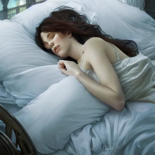 Prompt: ultra realistic illustration, bella thorne sleeping, intricate, elegant, highly detailed, digital painting, artstation, concept art, smooth, sharp focus, illustration, art by artgerm and greg rutkowski and alphonse mucha