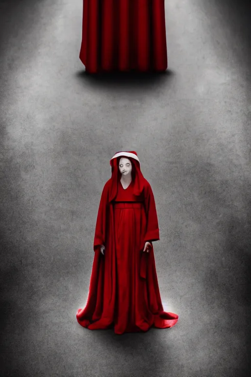 Prompt: award winning photo of the Statue of Liberty wearing Handmaid's Tale Costume, red robe, white bonnet, dramatic, cinematic lighting, 4k