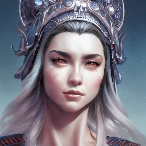 Image similar to lunar goddess, d & d, fantasy, portrait, highly detailed, digital painting, trending on artstation, concept art, sharp focus, illustration, art by artgerm and greg rutkowski and magali villeneuve