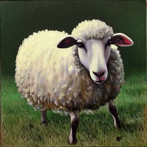 Prompt: a beautiful painting the sheep included a spider web, hyper realistic