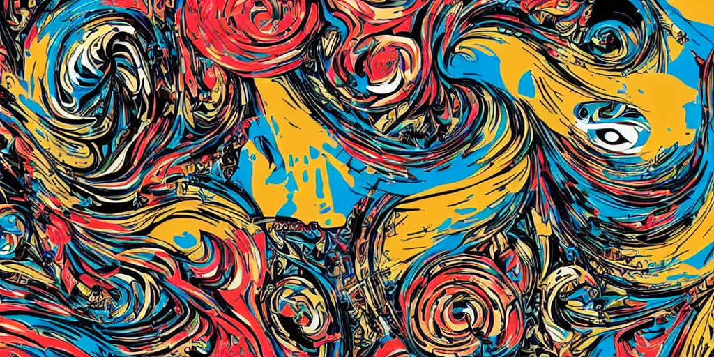 Prompt: Tristan Eaton's wallpaper, Fluid electricity, vector art