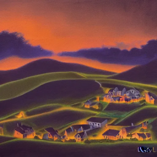 Image similar to dark solar eclipse, above a village, highly detailed, studio 4 k quality, by louise dahl - wolfe