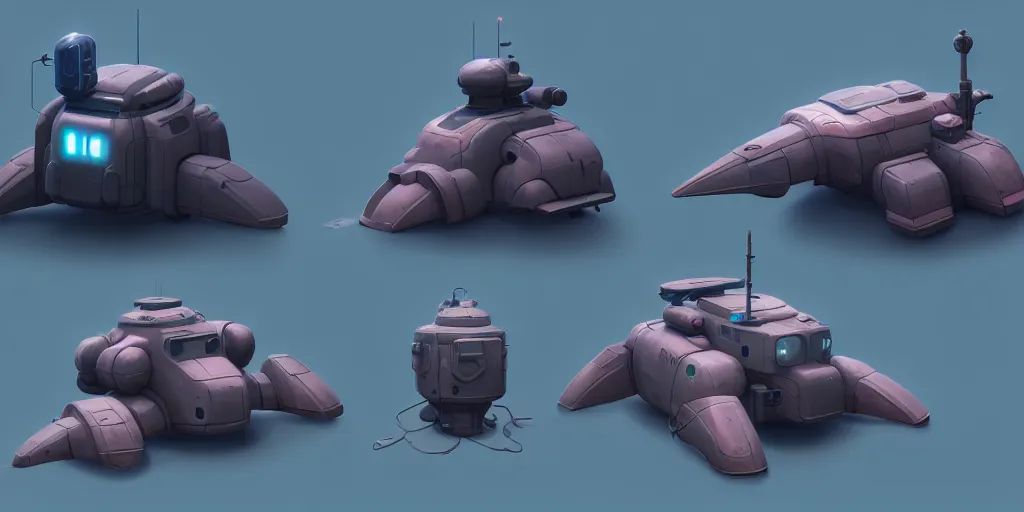 Prompt: hard surface shape form exploration, detailed, every animation view angle for a game, artstation, 8 k, sci - fi, pastel colors, props, panel, concept, simon stalenhag