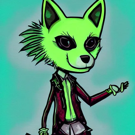 Prompt: Beautiful digital painting of an anthro anthropomorphic pastel-green wolf, Punk outfit.comic book, inked, cute, cozy