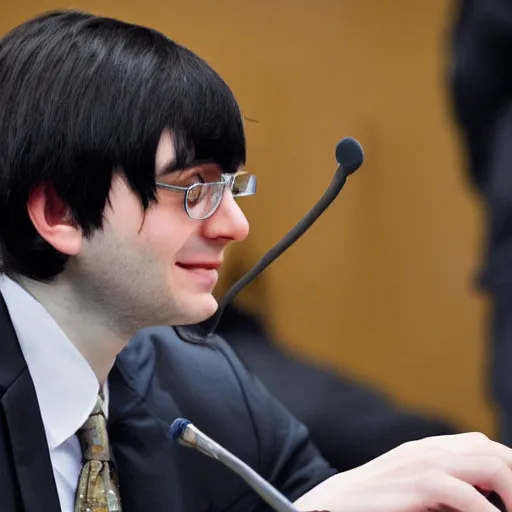 Prompt: cute looking martin shkreli at his trial, cosplaying a girl with cat ears, wearing nekomimi