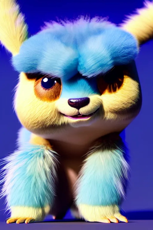 Image similar to high quality 3 d render hyperrealist very cute multicolor stripped fluffy! tarantula cat hybrid highly detailed, vray smooth, in the style of detective pikachu, hannah yata charlie immer, dramatic blue light, low angle, uhd 8 k, sharp focus