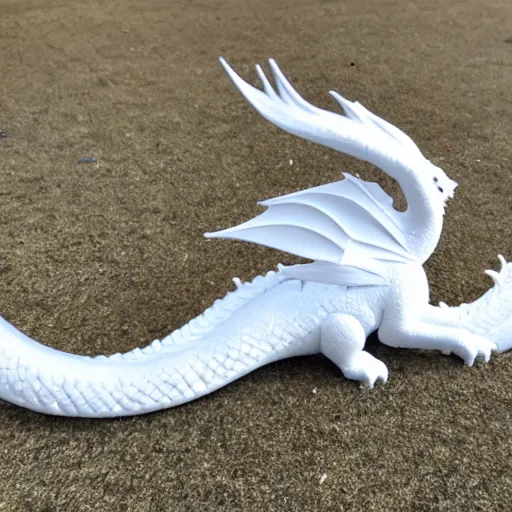 Prompt: white dragon with a blue neck mane, 2 grey horns from a 3/4ths angle