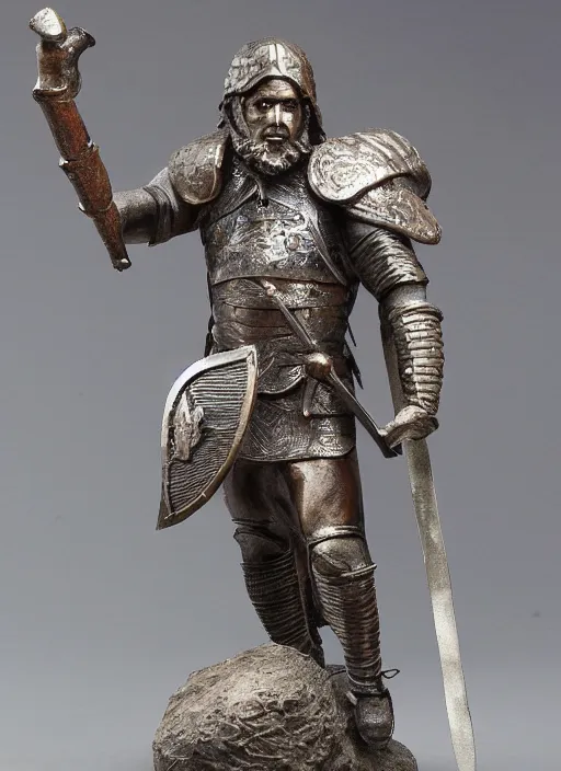 Prompt: Images on the store website, eBay, Miniature Statue of a Ancient Warrior with Shield