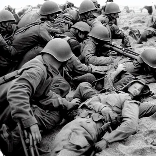 Image similar to ww 2 realistic photo dday, battle on the beach, blood