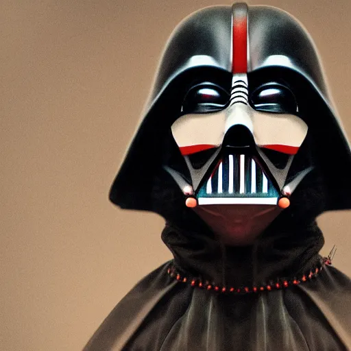 Image similar to photograph of clown darth vader hybrid, symmetrical front face portrait, by jean - baptiste monge, high quality, high resolution, 4 k, octane realphoto, raytrace, intricate, hyper detailed