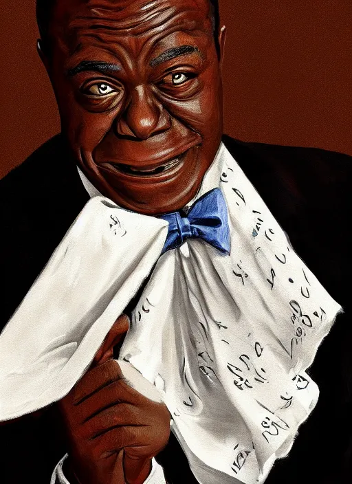 Image similar to a portrait of louis armstrong holding a white handkerchief, by julia condon, dramatic lighting, highly detailed digital painting