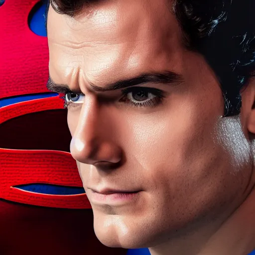 Image similar to henry cavill as superman, detailed face, professional photography, cinematic, 8k,