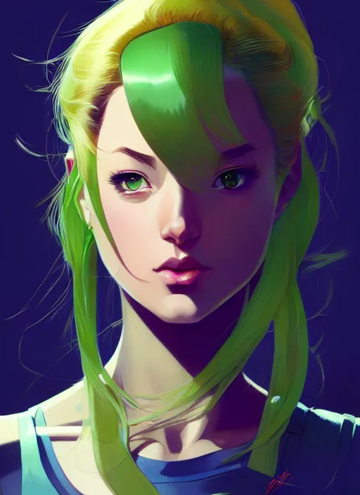 Image similar to a comic portrait of cammy, fine - face, realistic shaded perfect face, fine details. green - ish cosmic setting. very anime style. realistic shaded lighting poster by ilya kuvshinov katsuhiro, magali villeneuve, artgerm, jeremy lipkin and michael garmash, rob rey and kentaro miura style, trending on art station