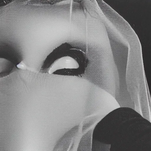 Prompt: A close up of a woman with her hands pressed against a fine mesh, Man Ray, The Veil