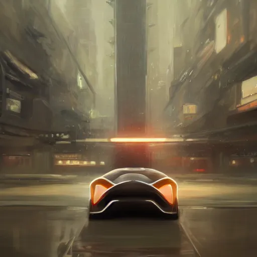 Prompt: rear view of a car, elegant, digital painting, concept art, smooth, sharp focus, art style from Wang Ke and Greg Rutkowski and Bruce Kaiser and Scott Robertson and Dmitry Mazurkevich and Doruk Erdem and Jon Sibal, small style cue from Blade Runner and Minority Report and iRobots