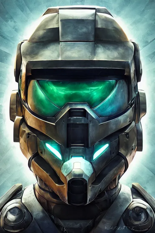 Image similar to robot ninja mask helmet halo master chief radiating a glowing aura global illumination ray tracing hdr fanart arstation by ian pesty and katarzyna da „ bek - chmiel