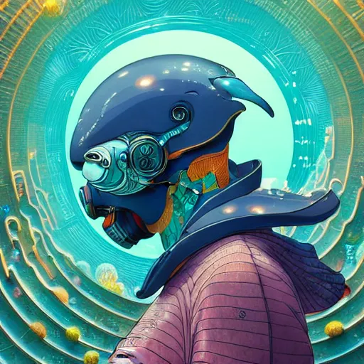 Image similar to a beautiful hyperdetailed character design 4 k wallpaper illustration of a cute dolphin, victo ngai cyberpunk style, from china, style of studio ghibli, makoto shinkai, raphael lacoste, louis comfort tiffany, artgerm, james jean, ross tran, chinese style