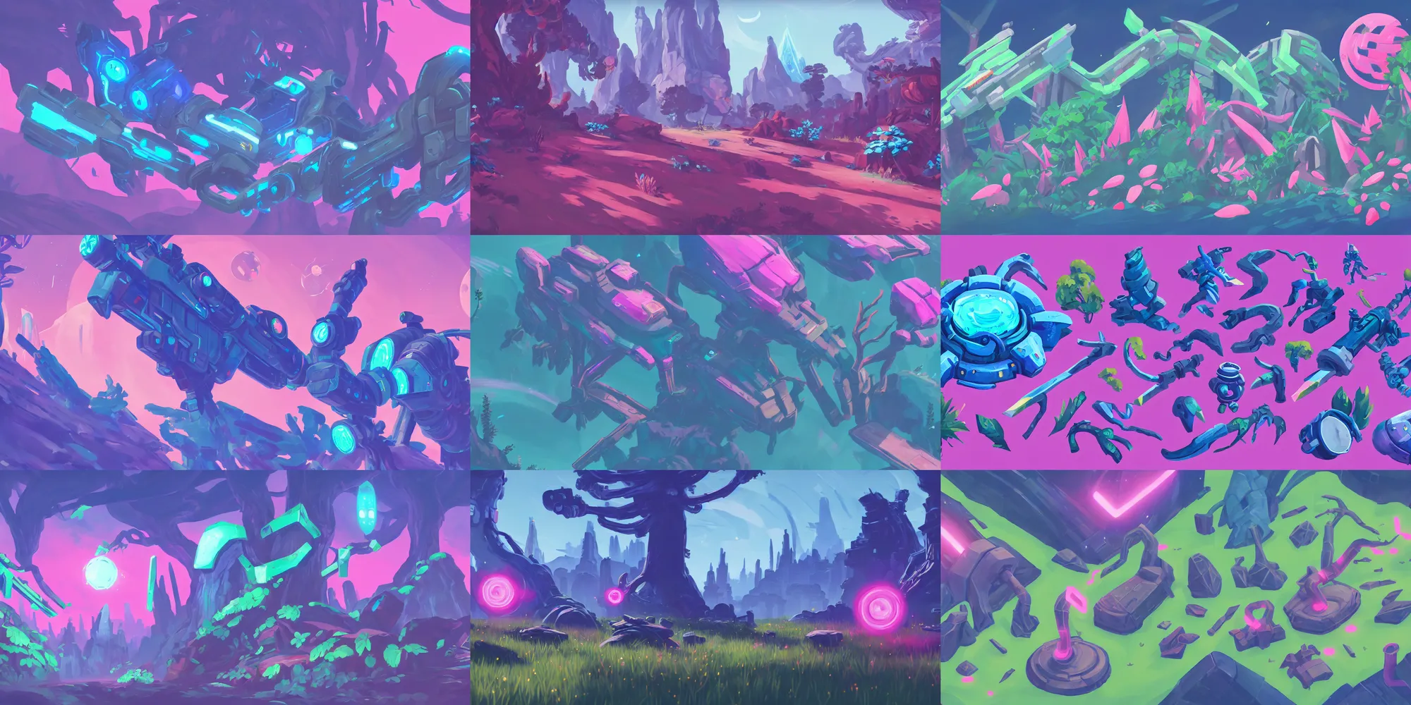 Prompt: game asset of plant and tree, in gouache detailed paintings, props, stylized, arcane, overwatch, blue and pink color scheme, futuristic, no mans sky, sci - fi, 8 k, close up