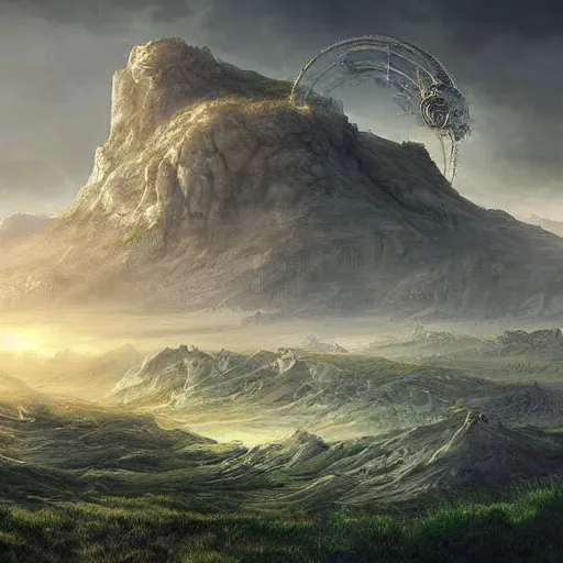 Prompt: A landscape where the future and past collide, epic digital art, grandiose