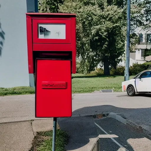 Prompt: a ((tiny)) car next to a mailbox