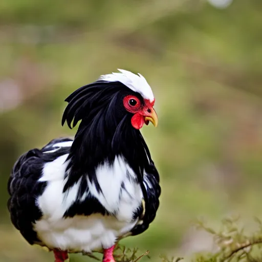 Image similar to a black-tailed white japanese bantam chicken