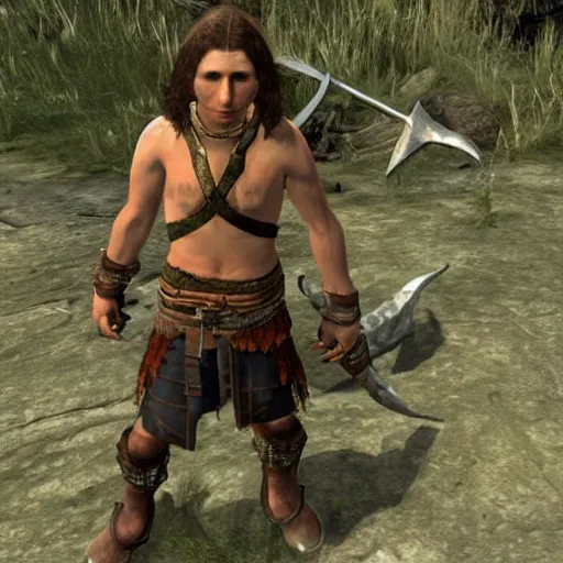 Image similar to Michael cera as scrawny barbarian in Skyrim