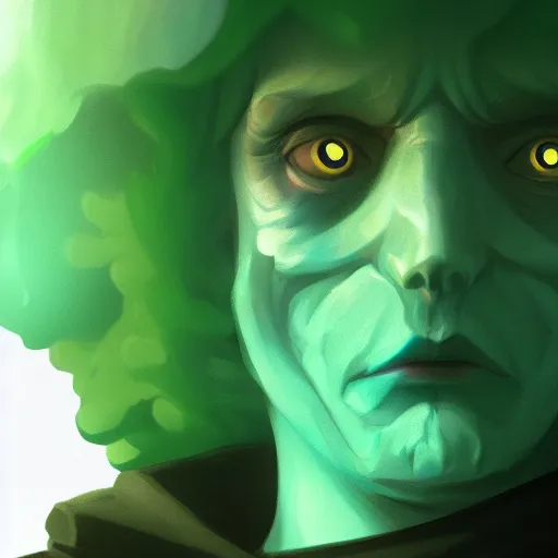 Image similar to portrait of a lich, green smoke leaving his empty eyes, mattepainting concept blizzard pixar maya engine on stylized background splash comics global illumination lighting artstation lois van baarle, ilya kuvshinov, rossdraws