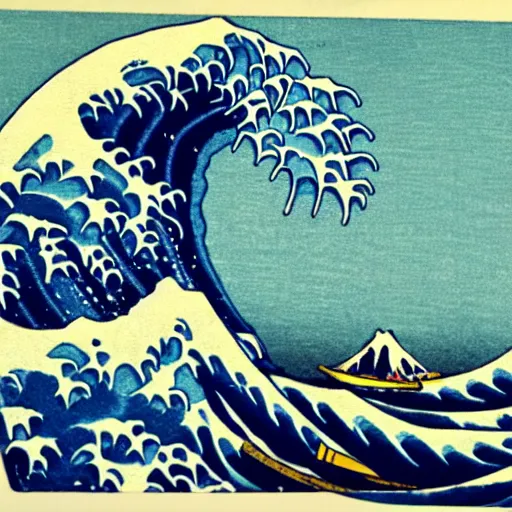 Image similar to whale about to swallow a swimming man, woodblock print, style of hokusai, fine art, style of the great wave off kanagawa, painting