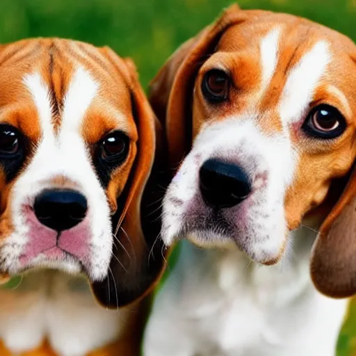 Image similar to a beagle with one body and two heads