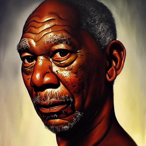 Prompt: ultra realistic portrait painting of morgan freeman as voldemort, art by frank frazetta, 4 k, ultra realistic, highly detailed, epic lighting