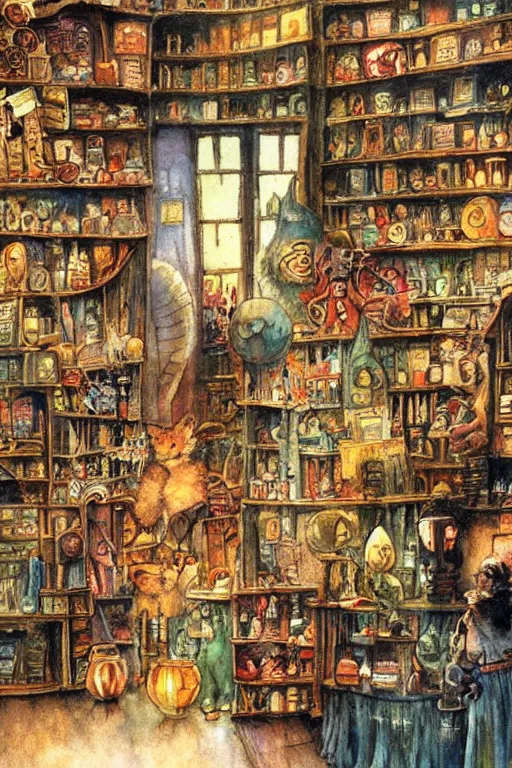 Image similar to a magic shop, by jerry pinkney