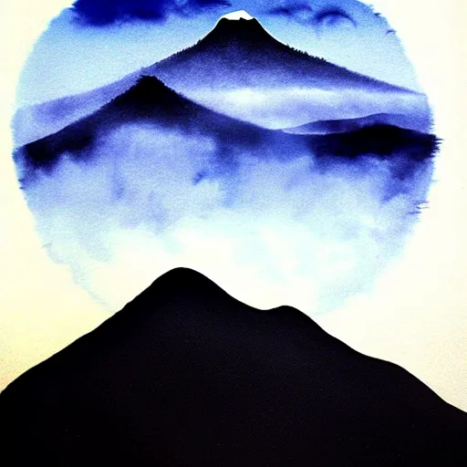 Image similar to zen mountains forest clouds ink