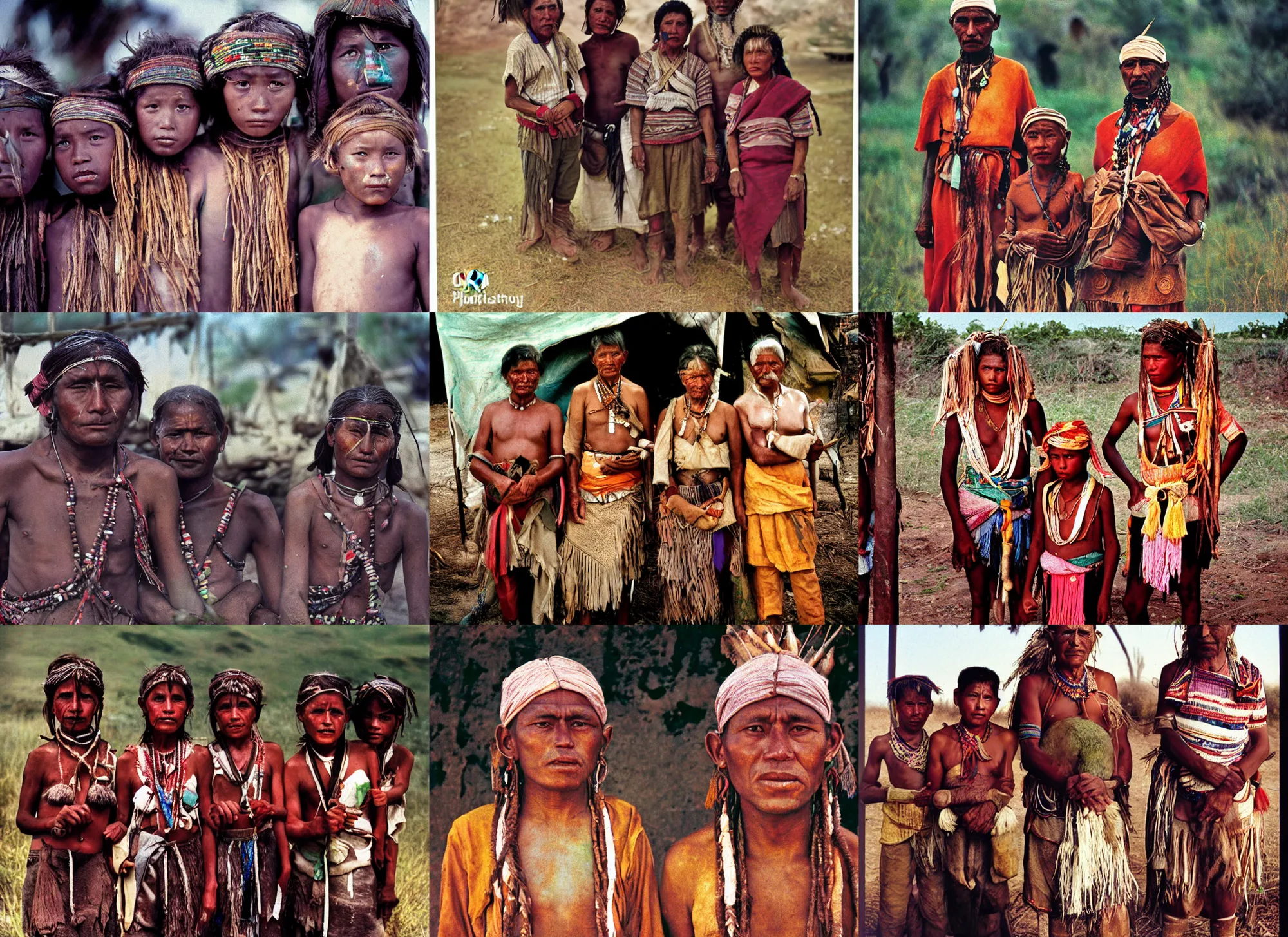 Prompt: a long - shot, color travel photograph portrait of a tribe, day lighting, 1 9 9 0 photo from photograph magazine.