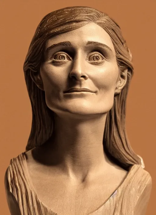 Image similar to high intricate bust of an young margot kidder [ 1 9 7 0 ] from superman movie carved from wood in baroque style, studio light, maria panfilova, andrea savchenko, mike kime, ludovic plouffe, qi sheng luo, oliver cook, trending on artstation