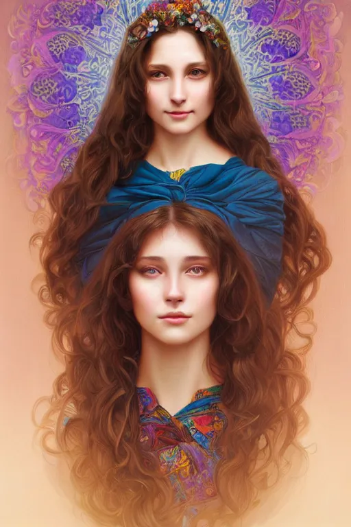 Image similar to beautiful portrait of a woman, not mona lisa pose, intricate, elegant, highly detailed, digital painting, artstation, concept art, smooth, sharp focus, illustration, art by lisa frank and jim lee character portrait artgerm and greg rutkowski and alphonse mucha