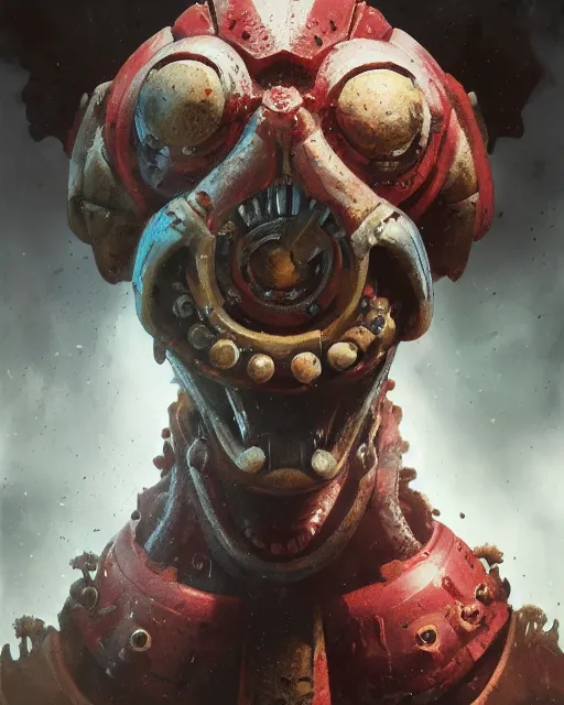 Prompt: hyper realistic portrait of heroic warhammer 4 0 k android head, cinematic, chaos marine, wolf, horror, muppet, octopus, artstation, cgsociety, full head and shoulders, greg rutkowski, james gurney, mignola, craig mullins, brom redshift, vray, octane