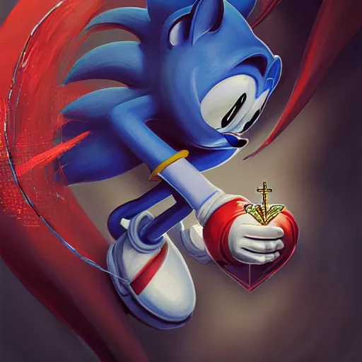 Image similar to Jesus christ transforming in Sonic holding the a shiny Sacred Heart , by Stanley Artgerm Lau, WLOP, Rossdraws, James Jean, Andrei Riabovitchev, Marc Simonetti, Yoshitaka Amano, ArtStation, CGSociety,