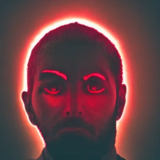 Image similar to a man with red glowing eyes