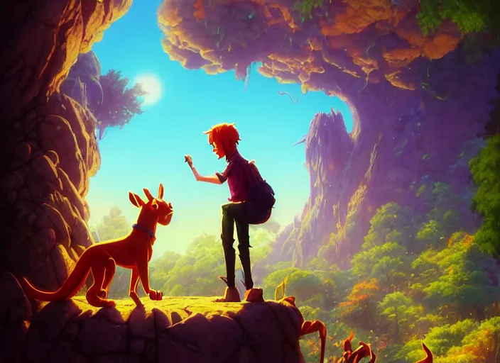 Prompt: highly detailed portrait of scooby doo and shaggy, in no game no life, stephen bliss, 8 k, unreal engine, fantasy art by greg rutkowski, loish, rhads, ferdinand knab, makoto shinkai and lois van baarle, ilya kuvshinov, rossdraws, tom bagshaw, global illumination, radiant light, detailed and intricate environment