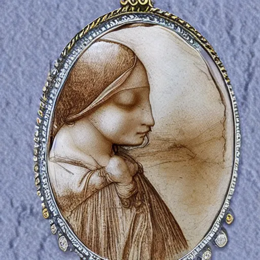 Prompt: jewelry inspired by leonardo da vinci , high detail, product photo