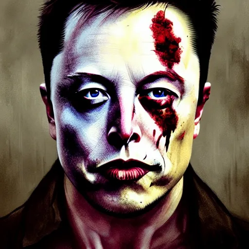 Prompt: color head portrait of elon musk as a zombie, 7 days to die zombie, gritty background, fine art, award winning, intricate, elegant, sharp focus, cinematic lighting, digital painting, 8 k concept art, art by michael hussar, art by brom, art by guweiz and z. w. gu, 8 k