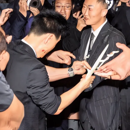 Prompt: Justin Sun being attacked by fork