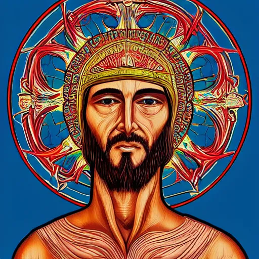 Image similar to blooded jesus christ on mayheim crosses with taliban. symmetrical anatomy, very intricate, digital design, perfect details, pop punk art style, colorful, accompanied by body, pure image without duplication, dribble popular, trending on arstation, drawn by ilya kuvshinov and vinicius gud and gustavo zambelli, intricate, ultra high definition.