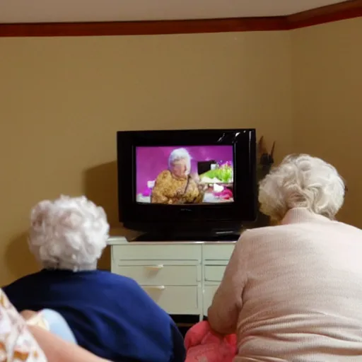 Image similar to grandmas watching sushi on the tv