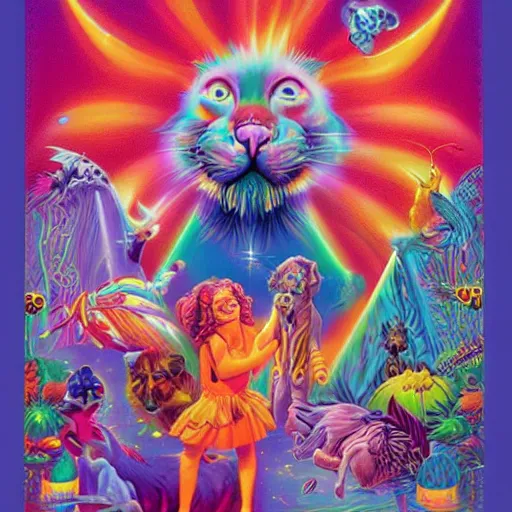 Prompt: Collaboration between Greg Hildebrandt and Lisa Frank