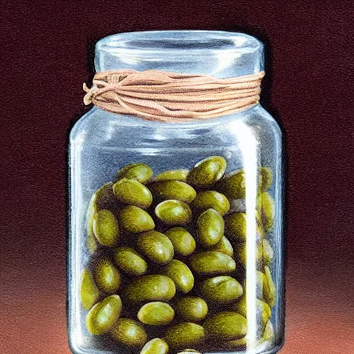 Prompt: realistic jar of olives