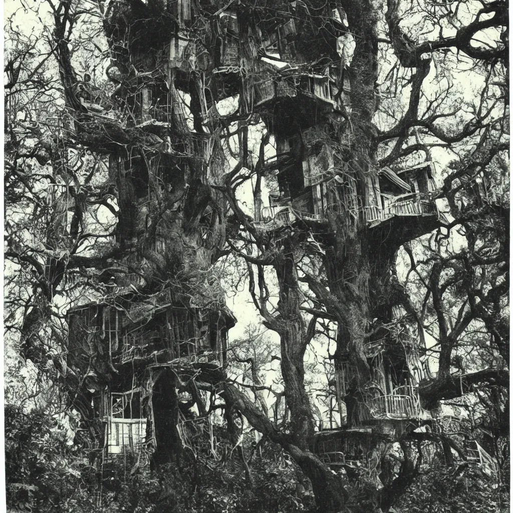 Prompt: vintage polaroid of cosmic horror in a tree house